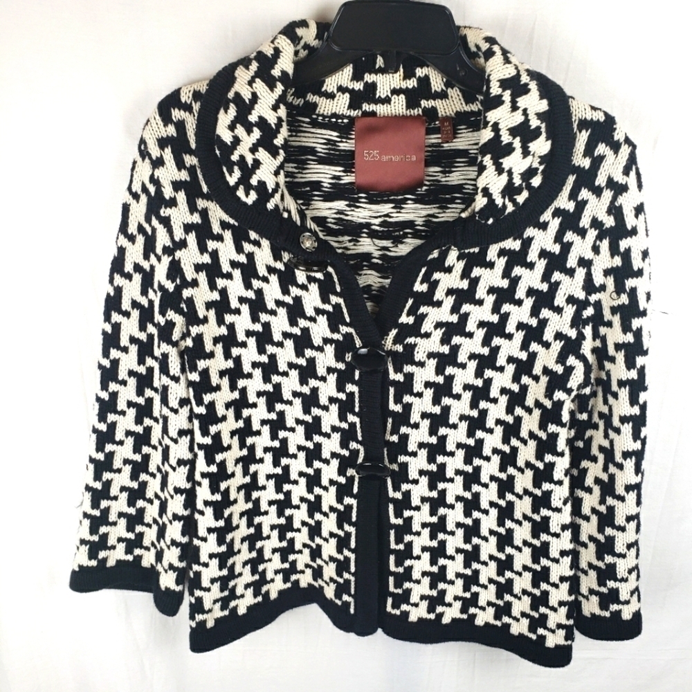525 America Black And White Houndstooth Button Down Cardigan Sweater Sz M